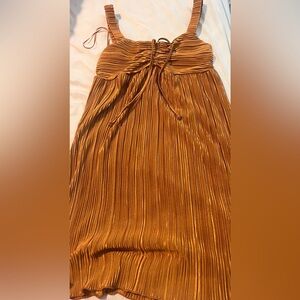 Gold/burnt orange pleated sleeveless sundress size small brand Kirious